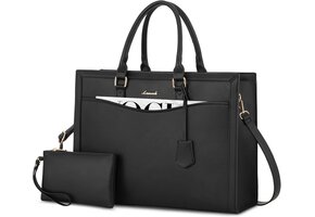 LOVEVOOK Laptoptas 15.6" Zwart Lederen Tote Bag - 60% Korting!