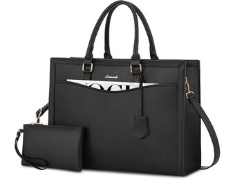 LOVEVOOK Laptoptas 15.6" Zwart Lederen Tote Bag - 60% Korting!