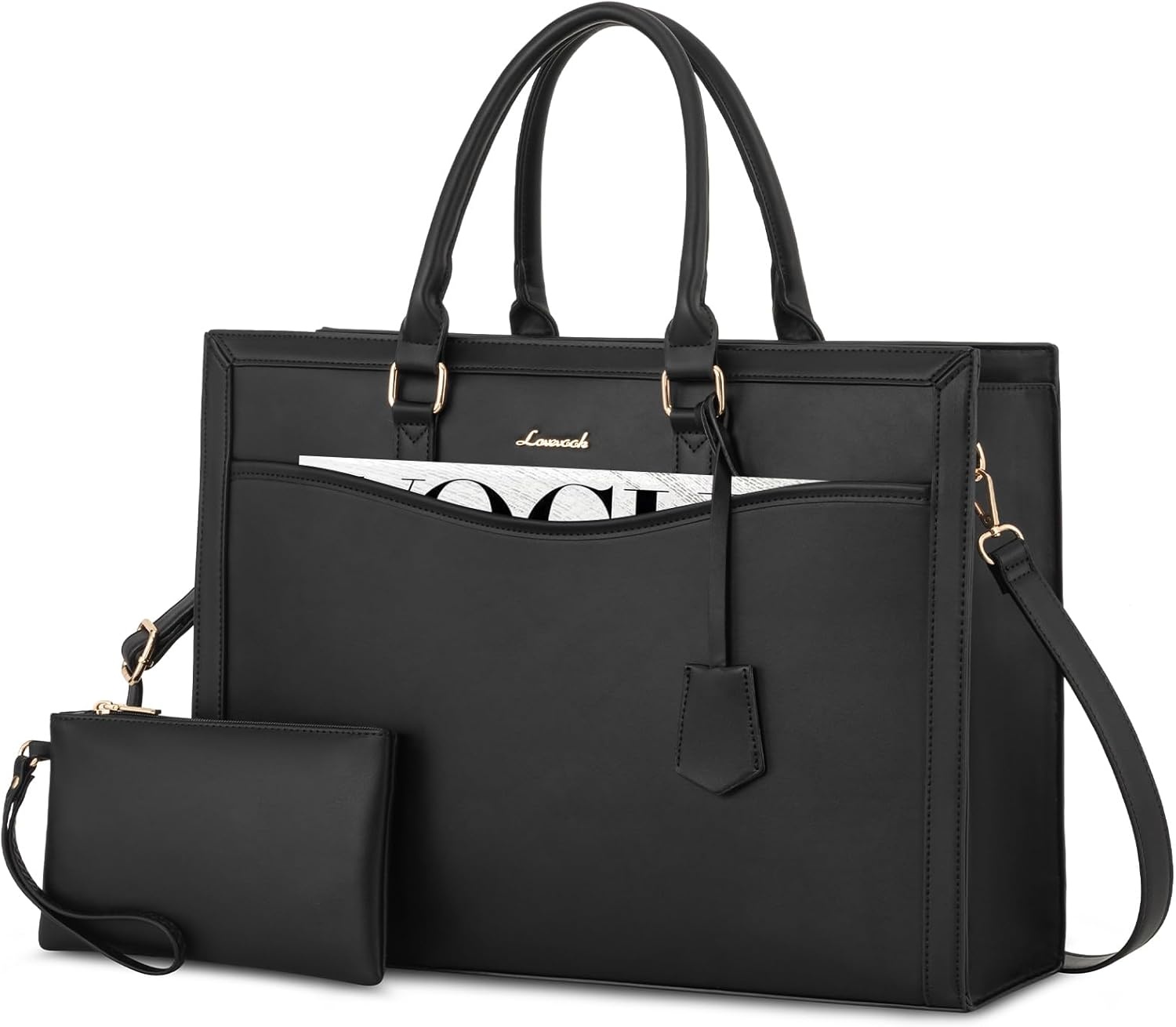 LOVEVOOK Laptoptas 15.6" Zwart Lederen Tote Bag - 60% Korting!