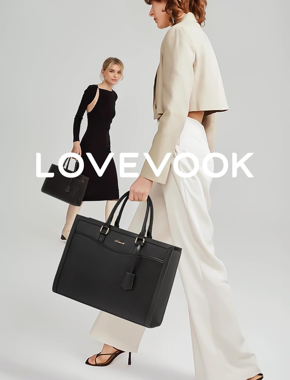 LOVEVOOK Laptoptas 15.6" Zwart Lederen Tote Bag - 60% Korting!