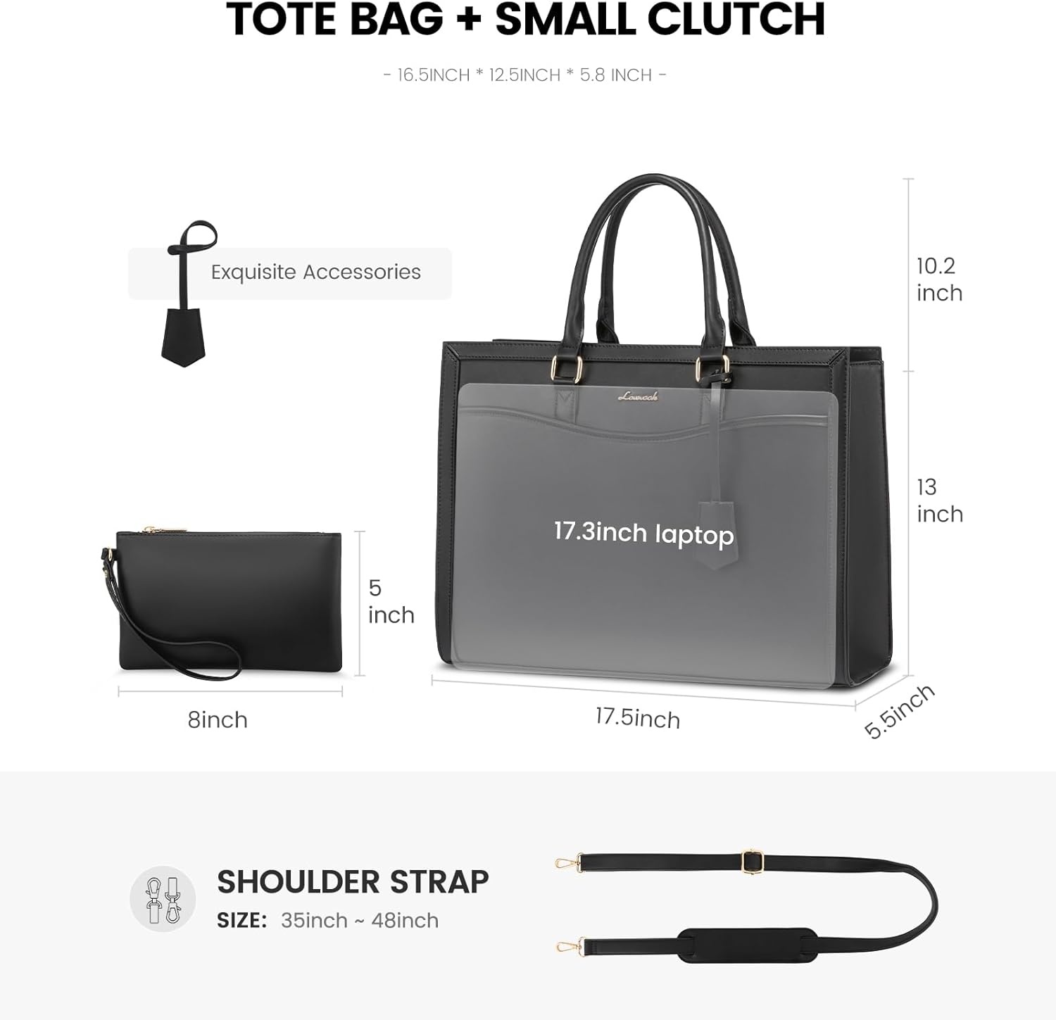 LOVEVOOK Laptoptas 15.6" Zwart Lederen Tote Bag - 60% Korting!