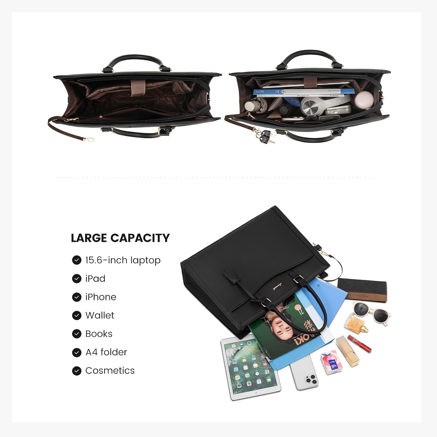 LOVEVOOK Laptoptas 15.6" Zwart Lederen Tote Bag - 60% Korting!