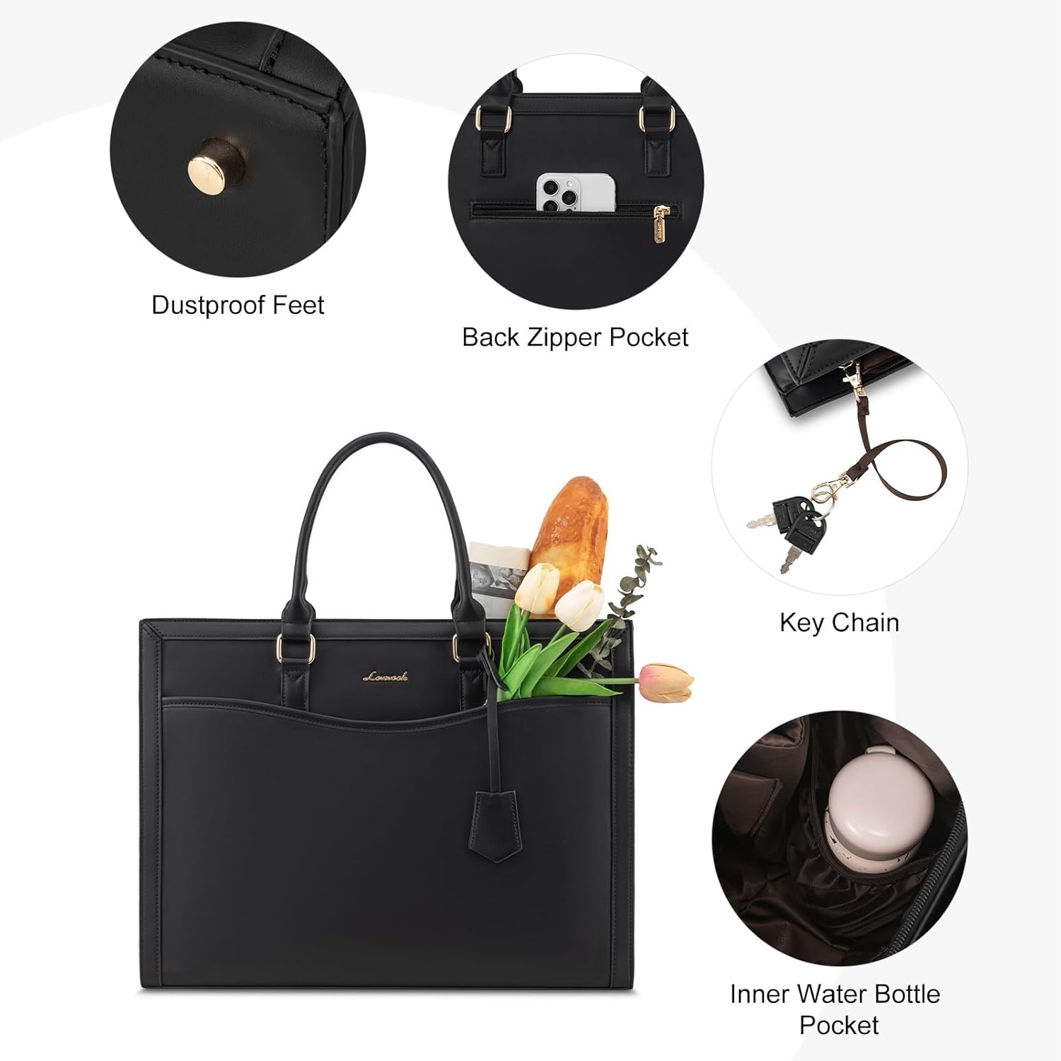 LOVEVOOK Laptoptas 15.6" Zwart Lederen Tote Bag - 60% Korting!