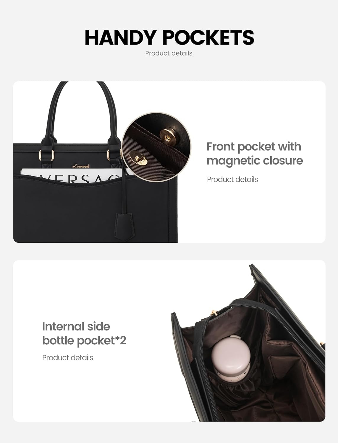 LOVEVOOK Laptoptas 15.6" Zwart Lederen Tote Bag - 60% Korting!