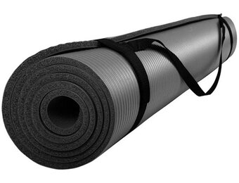 Fitnessmat Sportmat met draagriem - 185x100x1cm - Zwart - 35% Korting!