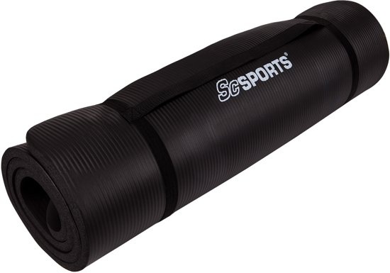 Fitnessmat Sportmat met draagriem - 185x100x1cm - Zwart - 35% Korting!