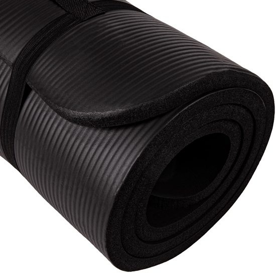 Fitnessmat Sportmat met draagriem - 185x100x1cm - Zwart - 35% Korting!