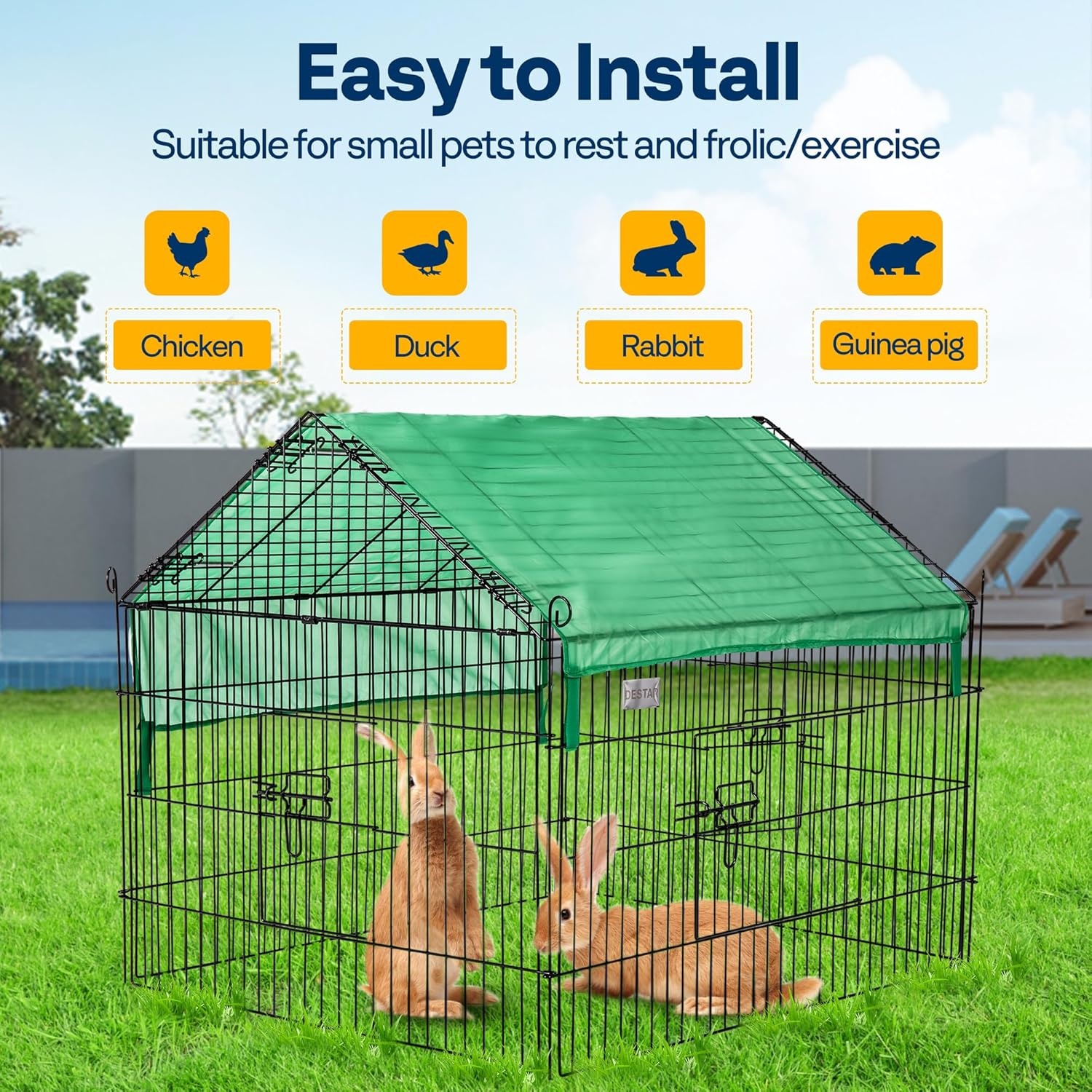 DEStar Kip & Konijnenhok 181cm - Opvouwbaar Metalen Dierverblijf - 30% Korting!