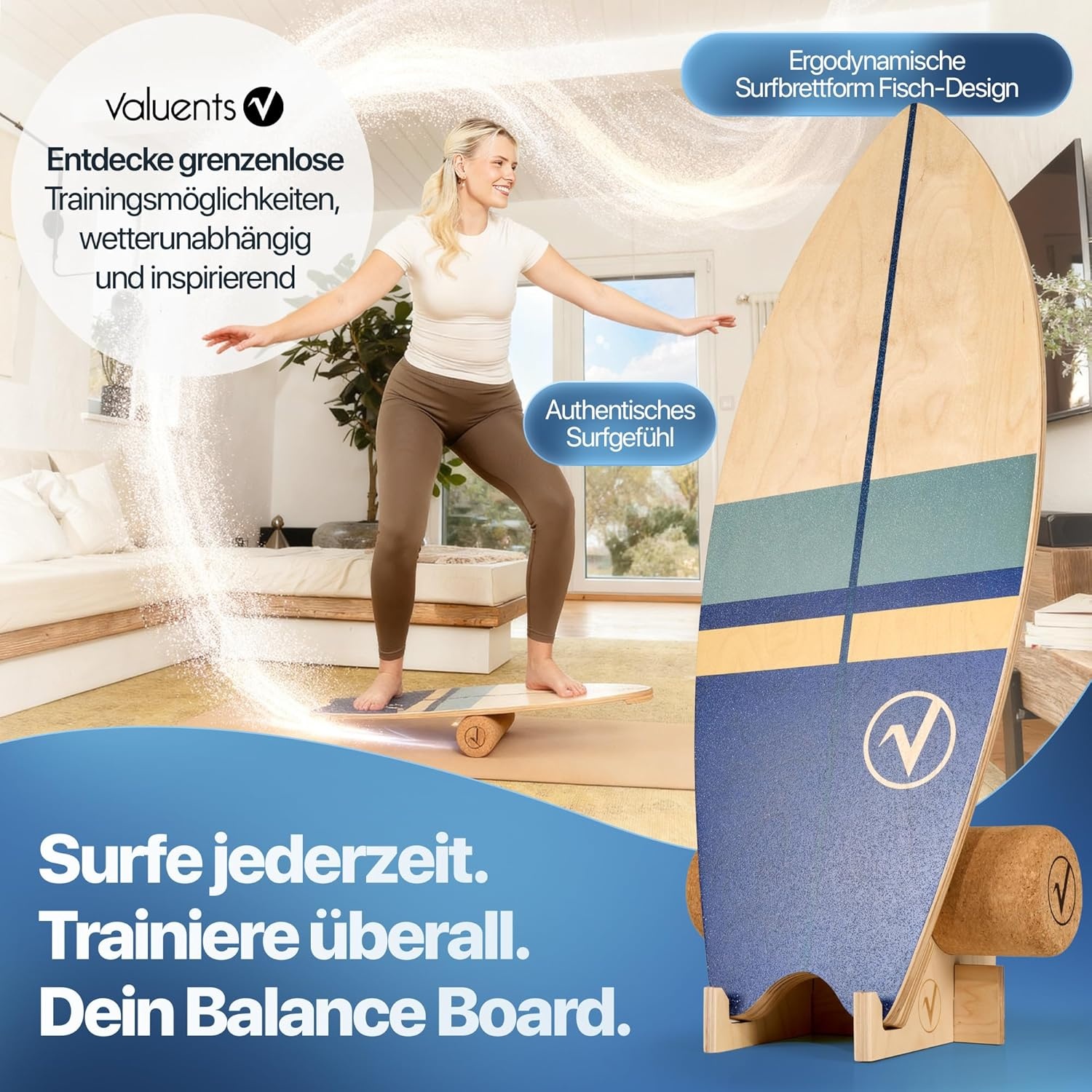 Valuents Balansbord Surfplank met Rol - Nu 35% Korting!
