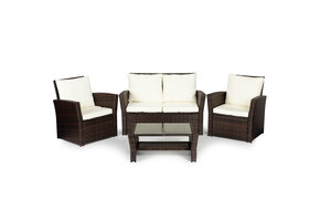 Loungeset Tuin - 4 Persoons - Polyrattan - Bruin/Wit - Nu met 35% Korting!