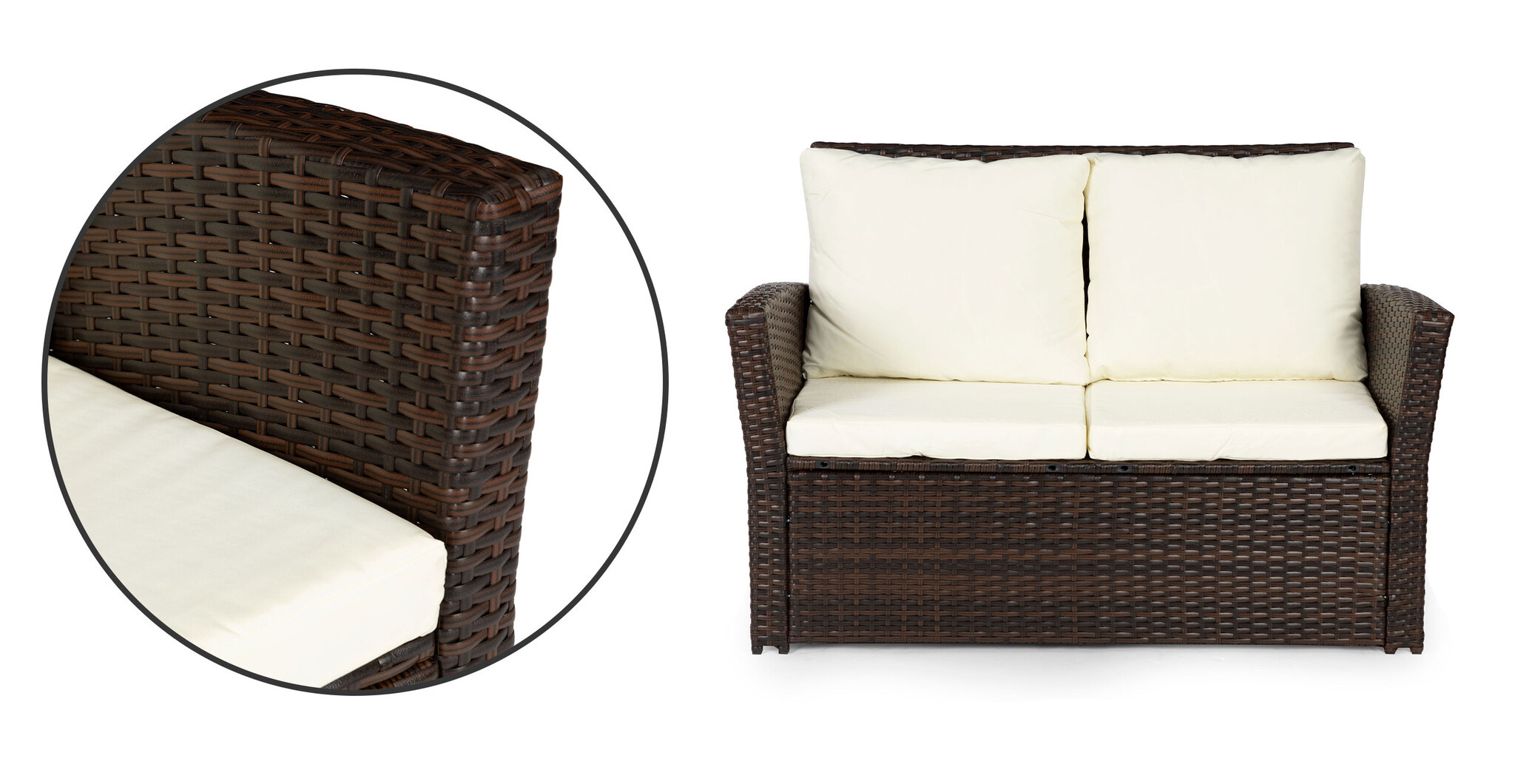 Loungeset Tuin - 4 Persoons - Polyrattan - Bruin/Wit - Nu met 35% Korting!