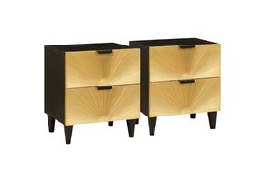 VidaXL Nachtkastje Lade Zwart/Goud Massief Mangohout - 79% Korting