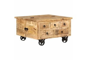 vidaXL Salontafel Ruw Mangohout - 70x70x40 cm - 35% Korting!