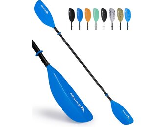 Abahub Kajakpeddel, verstelbaar, 210 cm tot 230 cm, 3-delige dubbele peddel, drijvende kajakpeddel, bootroer, kanoerroeier voor kajakken, schacht van aluminiumlegering, kunststof messen, blauw
