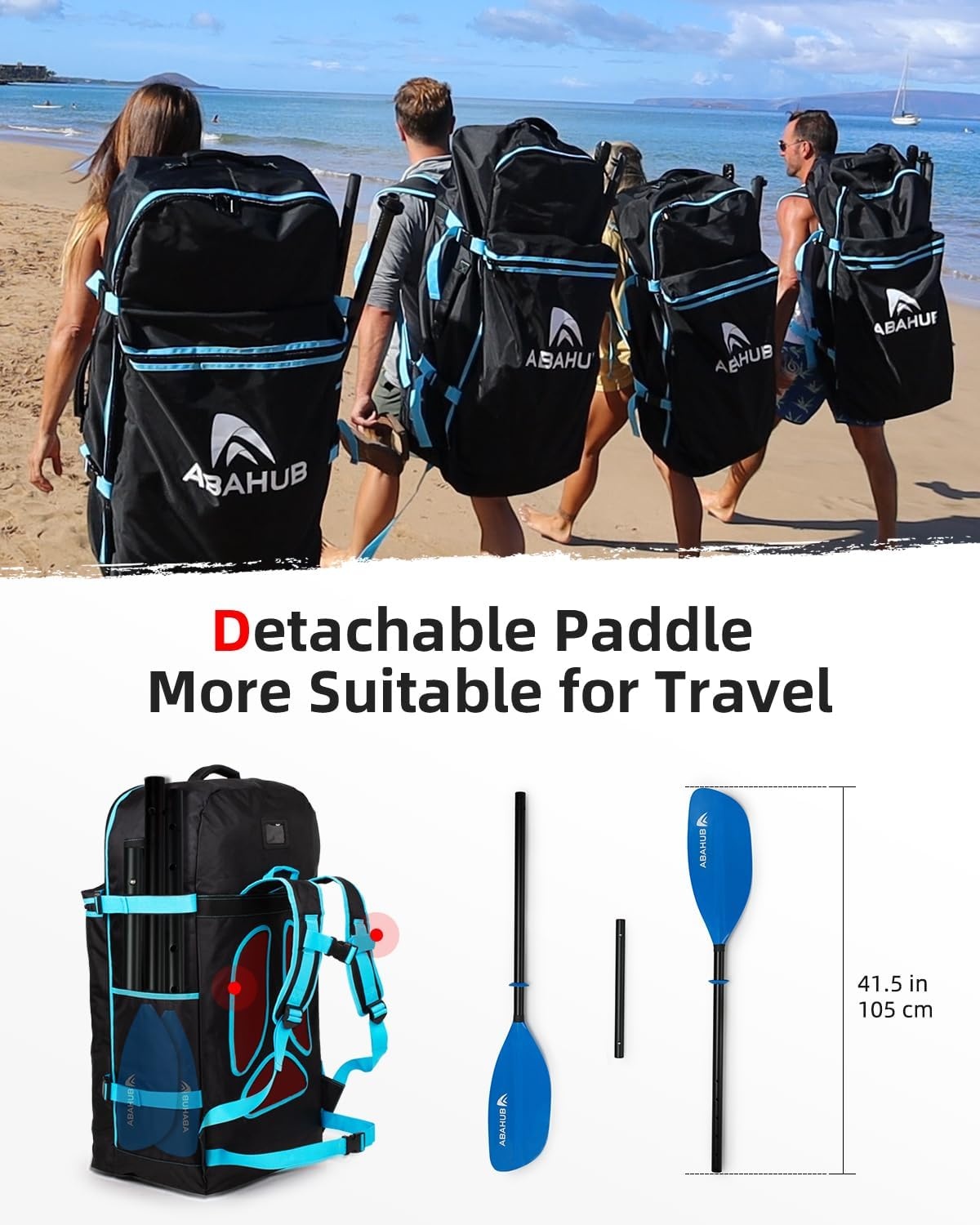 Abahub Kajakpeddel, verstelbaar, 210 cm tot 230 cm, 3-delige dubbele peddel, drijvende kajakpeddel, bootroer, kanoerroeier voor kajakken, schacht van aluminiumlegering, kunststof messen, blauw