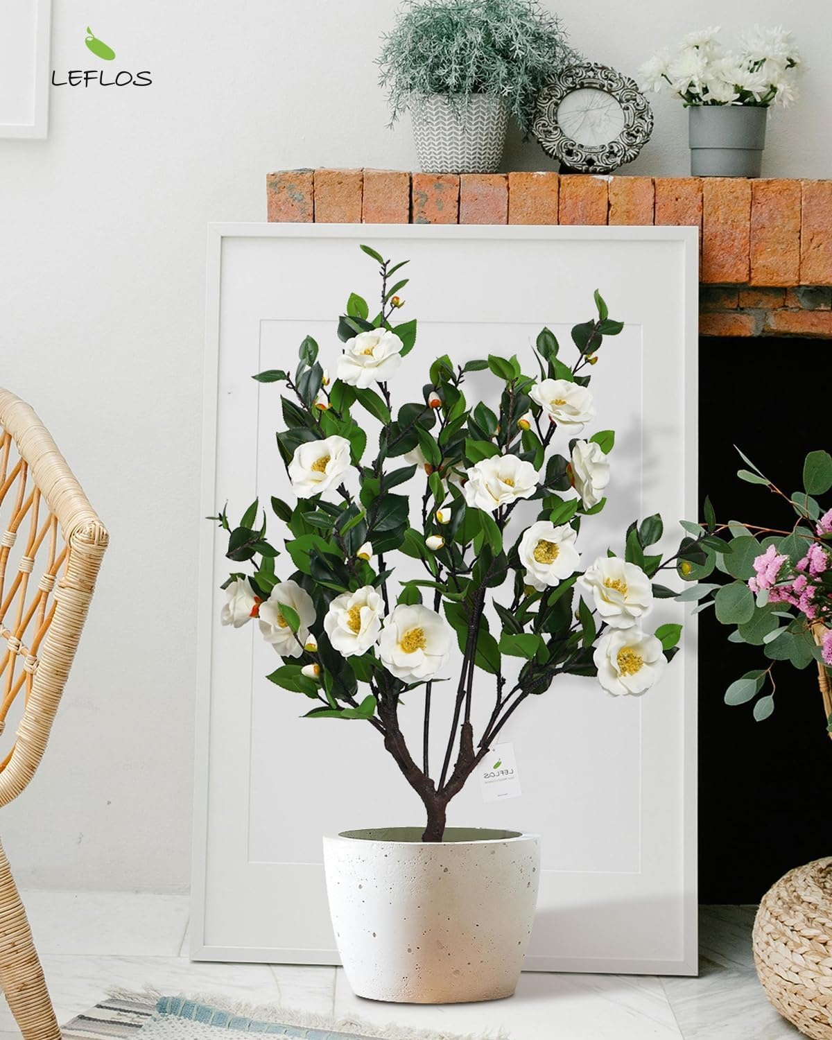 3ft Kunst Kamelia Boom - Wit, 40 Bloemen - 30% Korting!
