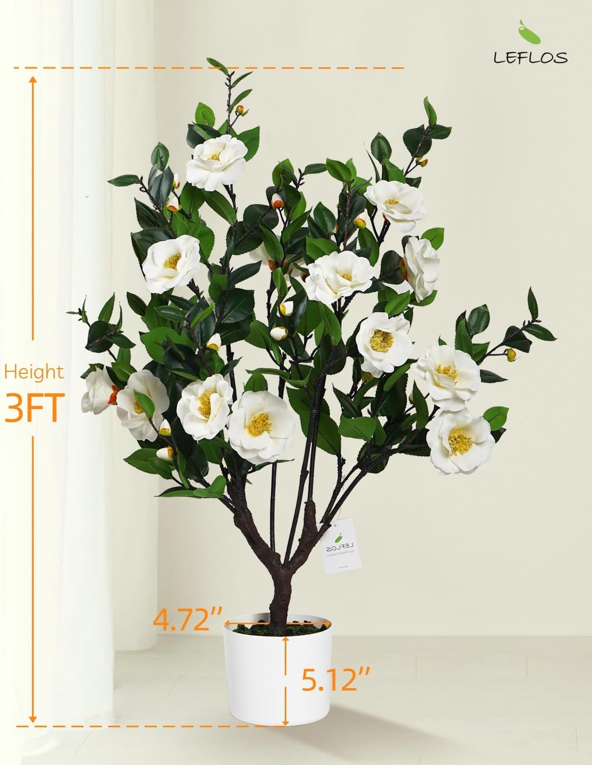 3ft Kunst Kamelia Boom - Wit, 40 Bloemen - 30% Korting!