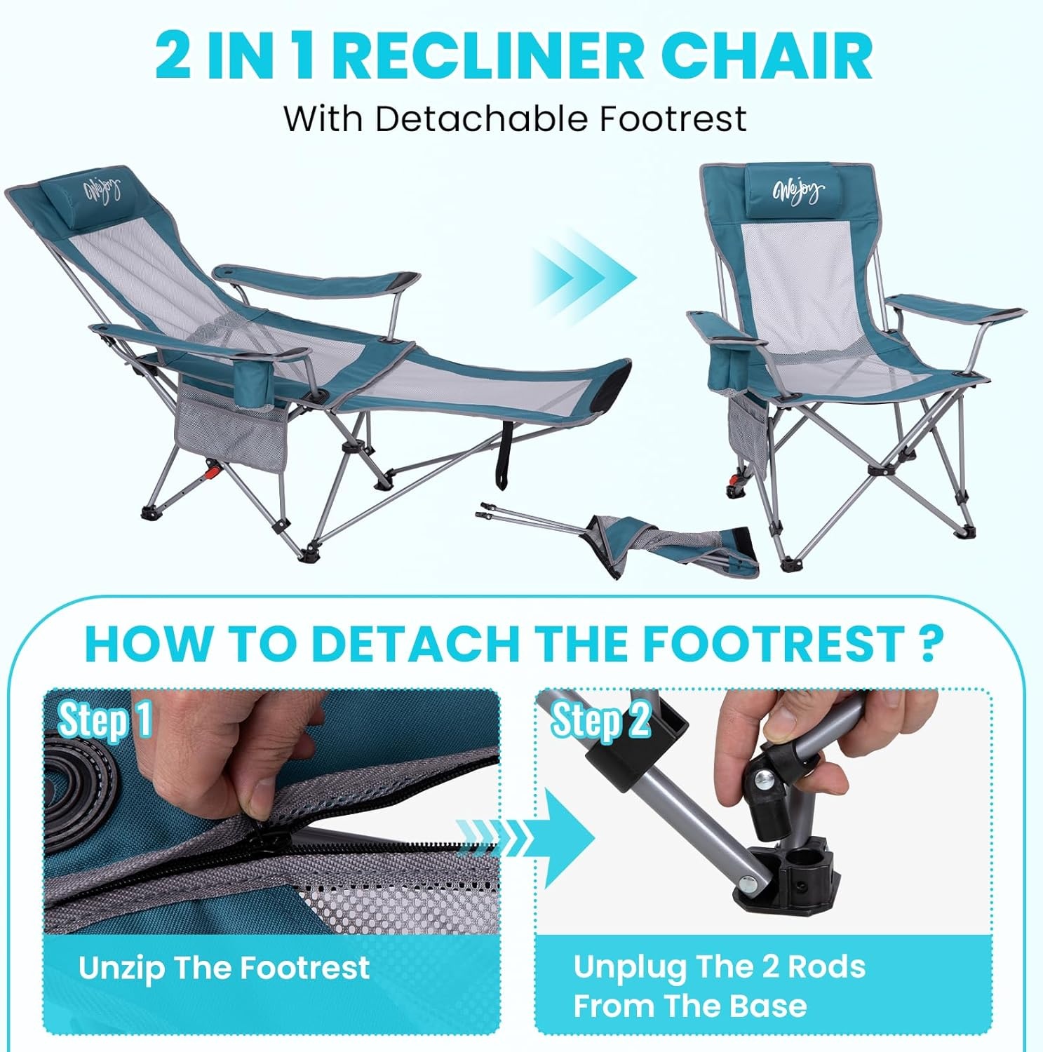 #WEJOY 2-in-1 Campingstoel, Opvouwbaar met Voetensteun - 30% Korting!