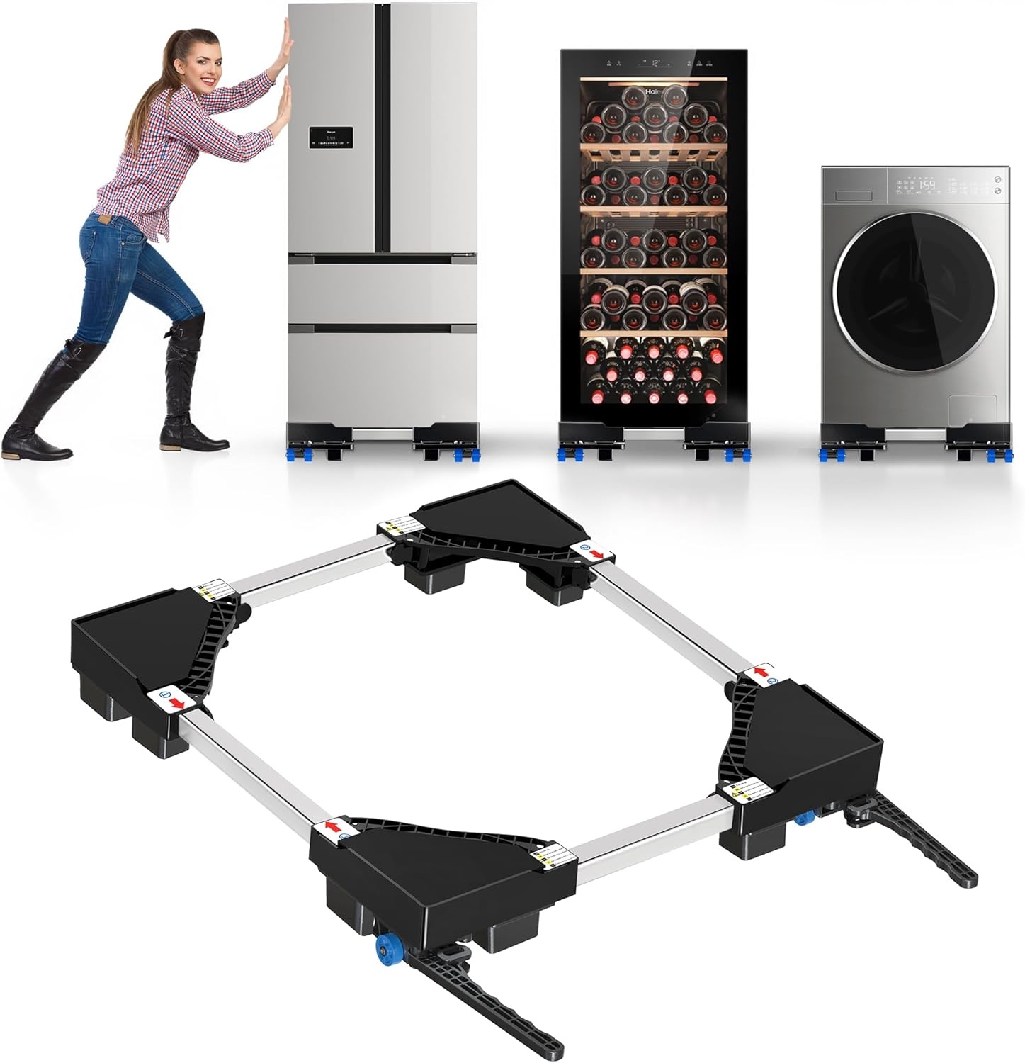 NIUXX Was/Droger Onderstel met Wielen & Rem - Verstelbaar - Zwart - 30% Korting