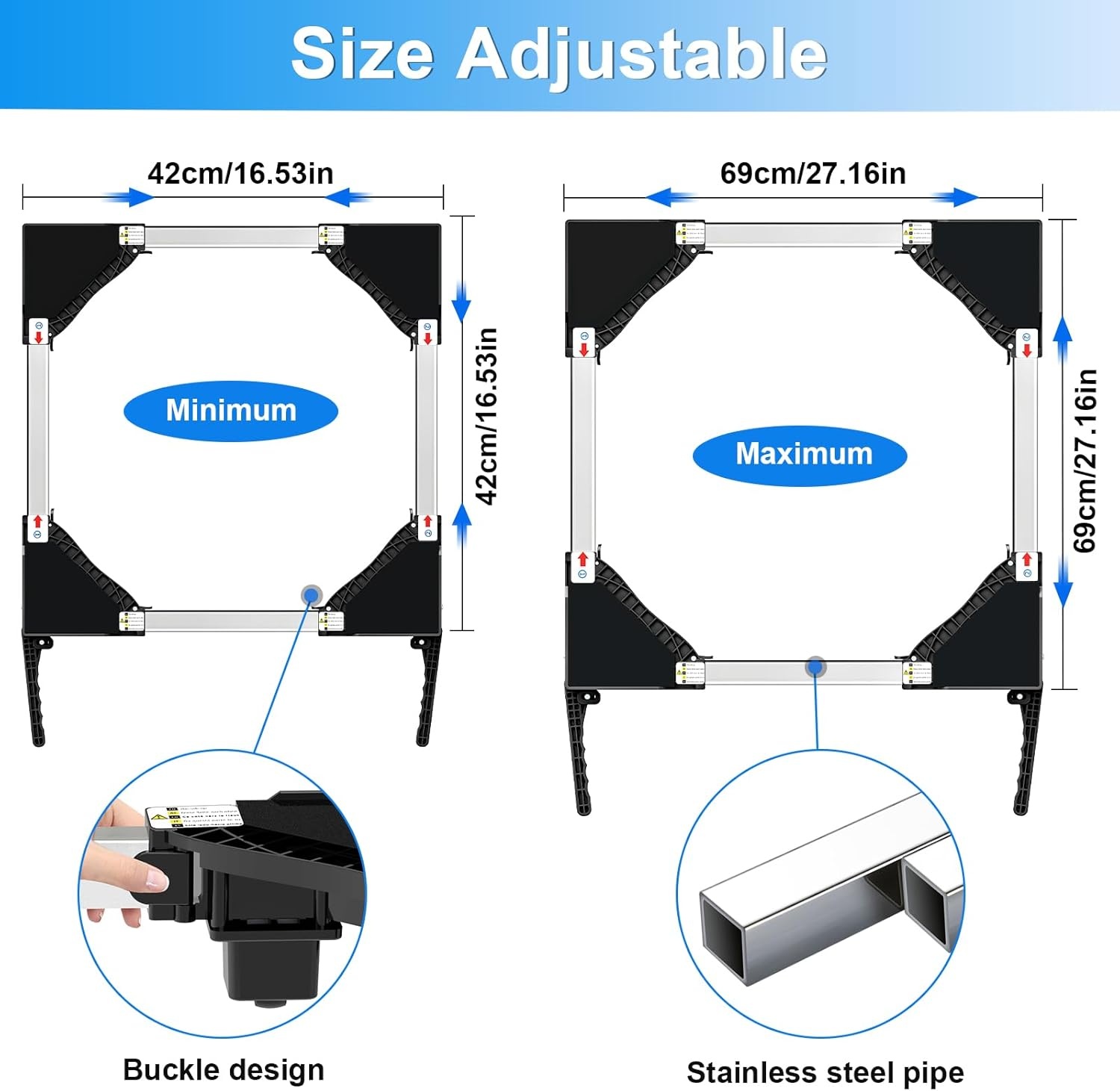 NIUXX Was/Droger Onderstel met Wielen & Rem - Verstelbaar - Zwart - 30% Korting