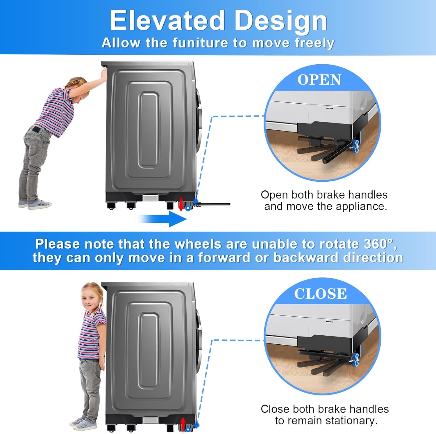 NIUXX Was/Droger Onderstel met Wielen & Rem - Verstelbaar - Zwart - 30% Korting