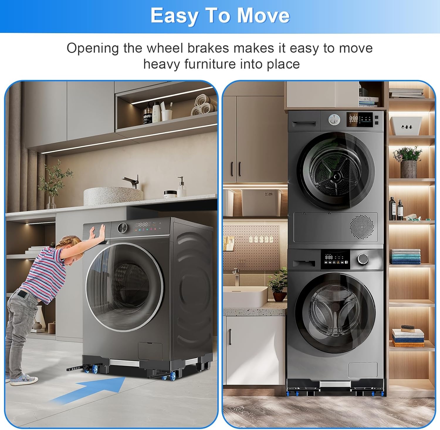 NIUXX Was/Droger Onderstel met Wielen & Rem - Verstelbaar - Zwart - 30% Korting