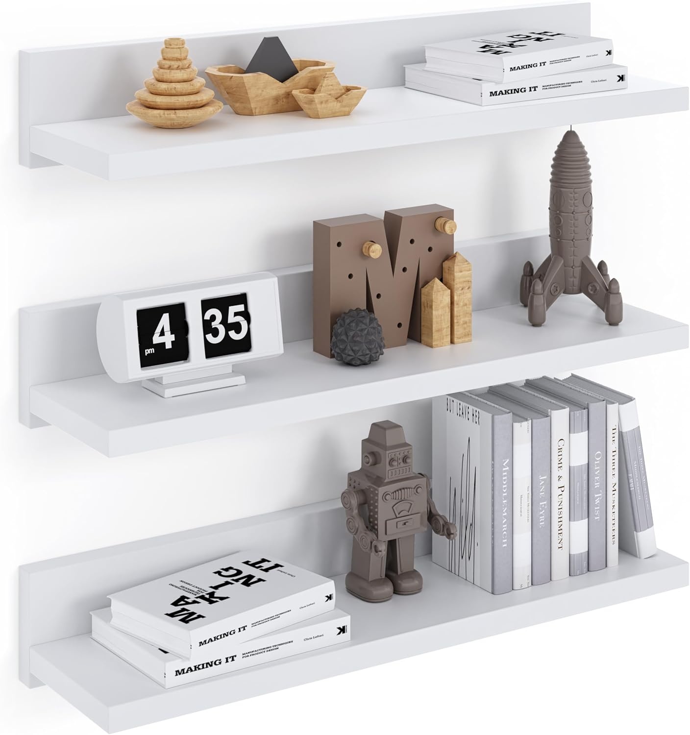 3x Zwevende Wandplank 39cm Wit - 30% Korting