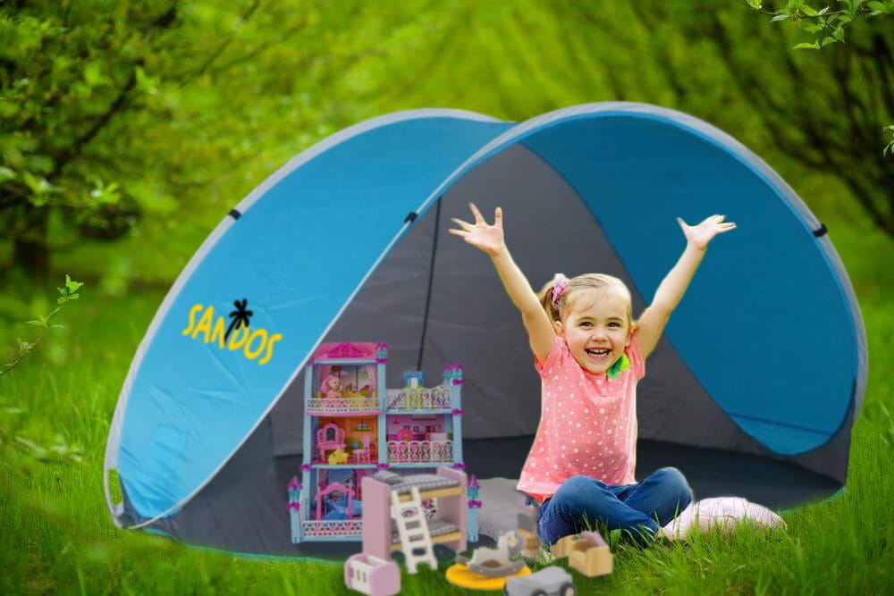 Pop up strandtent - UV-bescherming 50 - waterbestendig - geschikt voor 4 personen