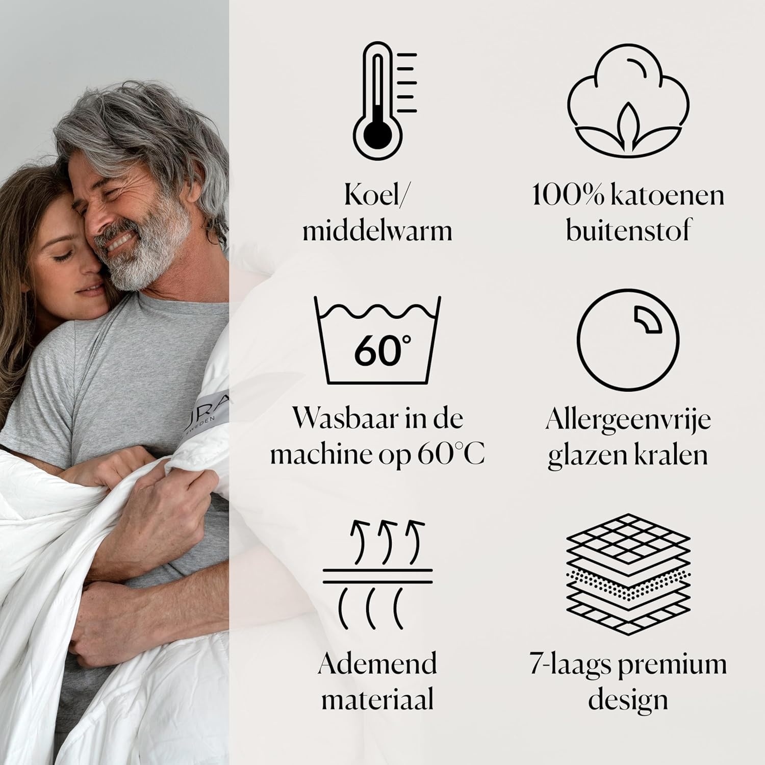 CURA Pearl Classic 150x210 7kg Premium Katoenen Verzwaringsdeken – Weighted blanket en dekbed - Slapeloosheid Stress Angst Verlichting, Wit