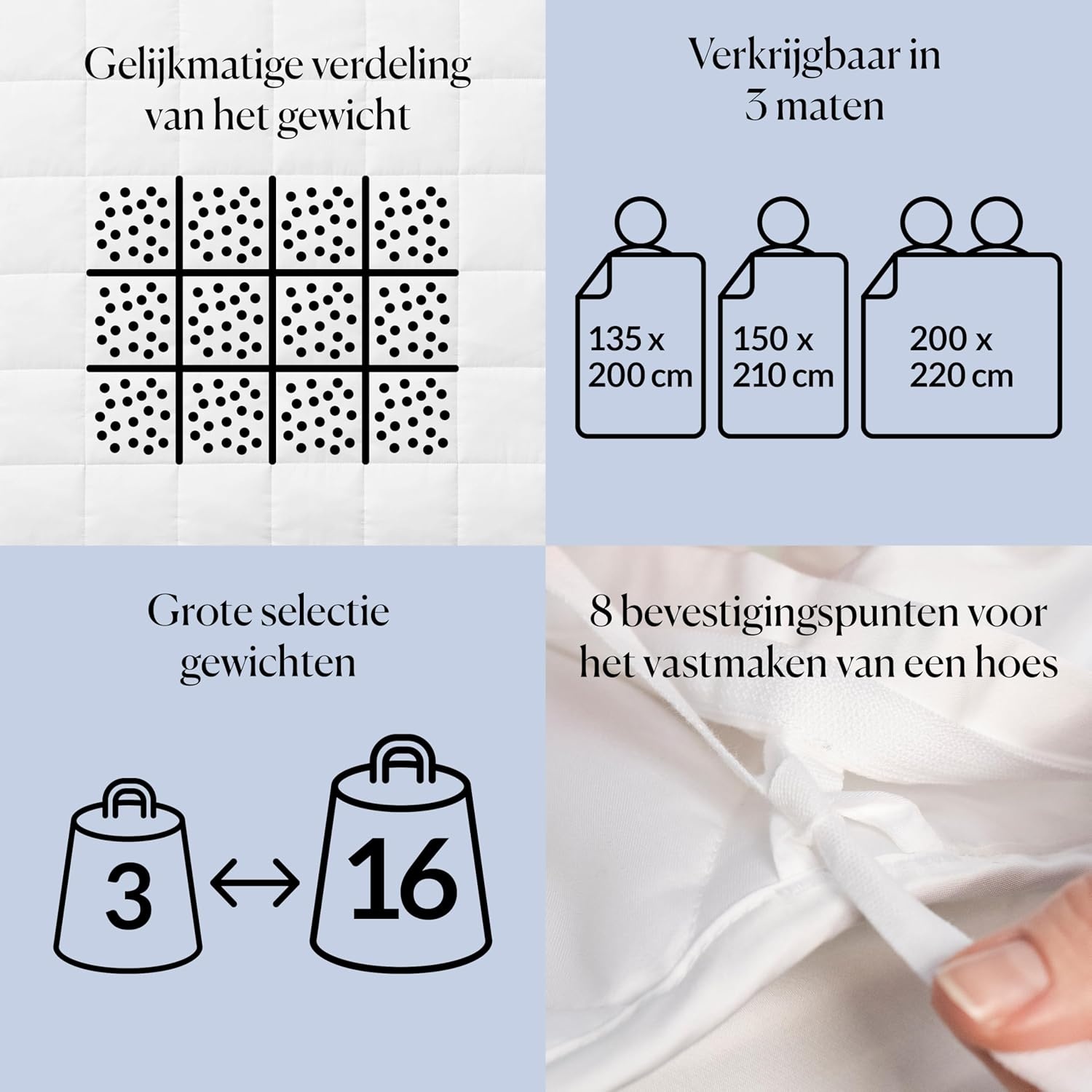 CURA Pearl Classic 150x210 7kg Premium Katoenen Verzwaringsdeken – Weighted blanket en dekbed - Slapeloosheid Stress Angst Verlichting, Wit