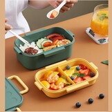 Broodtrommel voor volwassenen, lunchbox met vakken, 1000 ml, lekvrij, lunchbox, voor mannen en vrouwen, 2-laagse ontbijtbox, bento box voor kantoor, werk, picknick (groen)