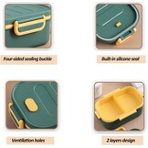 Broodtrommel voor volwassenen, lunchbox met vakken, 1000 ml, lekvrij, lunchbox, voor mannen en vrouwen, 2-laagse ontbijtbox, bento box voor kantoor, werk, picknick (groen)