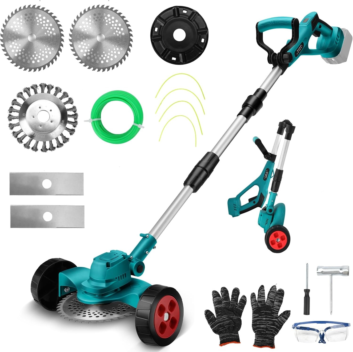 Accu grastrimmer grastrimmer bosmaaier voor Makita 18V (zonder accu), met 4-in-1 snijbladen, grastrimmerdraad, batterij grasmaaier, wielkantensnijder voor het snijden van gras en wielen