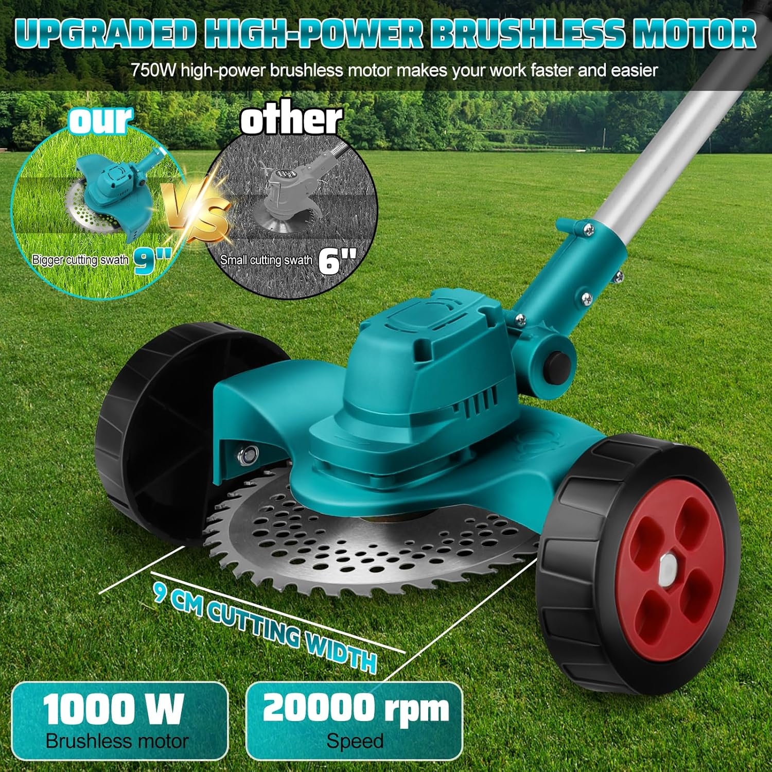 Accu grastrimmer grastrimmer bosmaaier voor Makita 18V (zonder accu), met 4-in-1 snijbladen, grastrimmerdraad, batterij grasmaaier, wielkantensnijder voor het snijden van gras en wielen