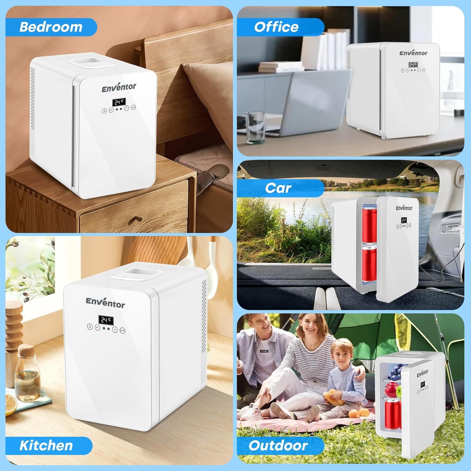 Enventor Minikoelkast 10L, Stille Kleine Koelkast met LCD-Temperatuurdisplay, Warm/Koud-functie, Mini Koelkast voor Huidverzorging, 12V/220V, voor Slaapkamer, Auto, Kantoor, Reizen