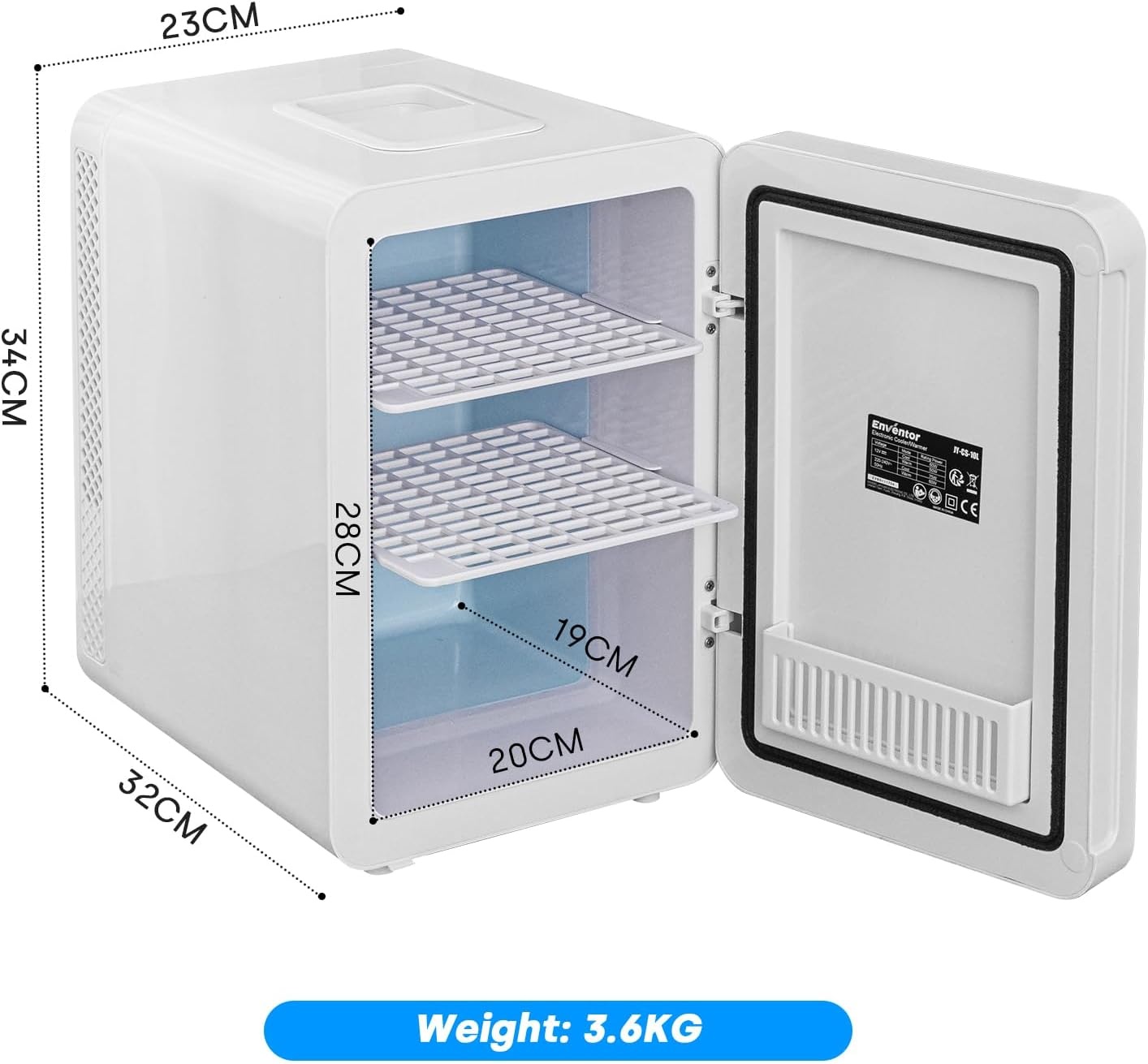 Enventor Minikoelkast 10L, Stille Kleine Koelkast met LCD-Temperatuurdisplay, Warm/Koud-functie, Mini Koelkast voor Huidverzorging, 12V/220V, voor Slaapkamer, Auto, Kantoor, Reizen