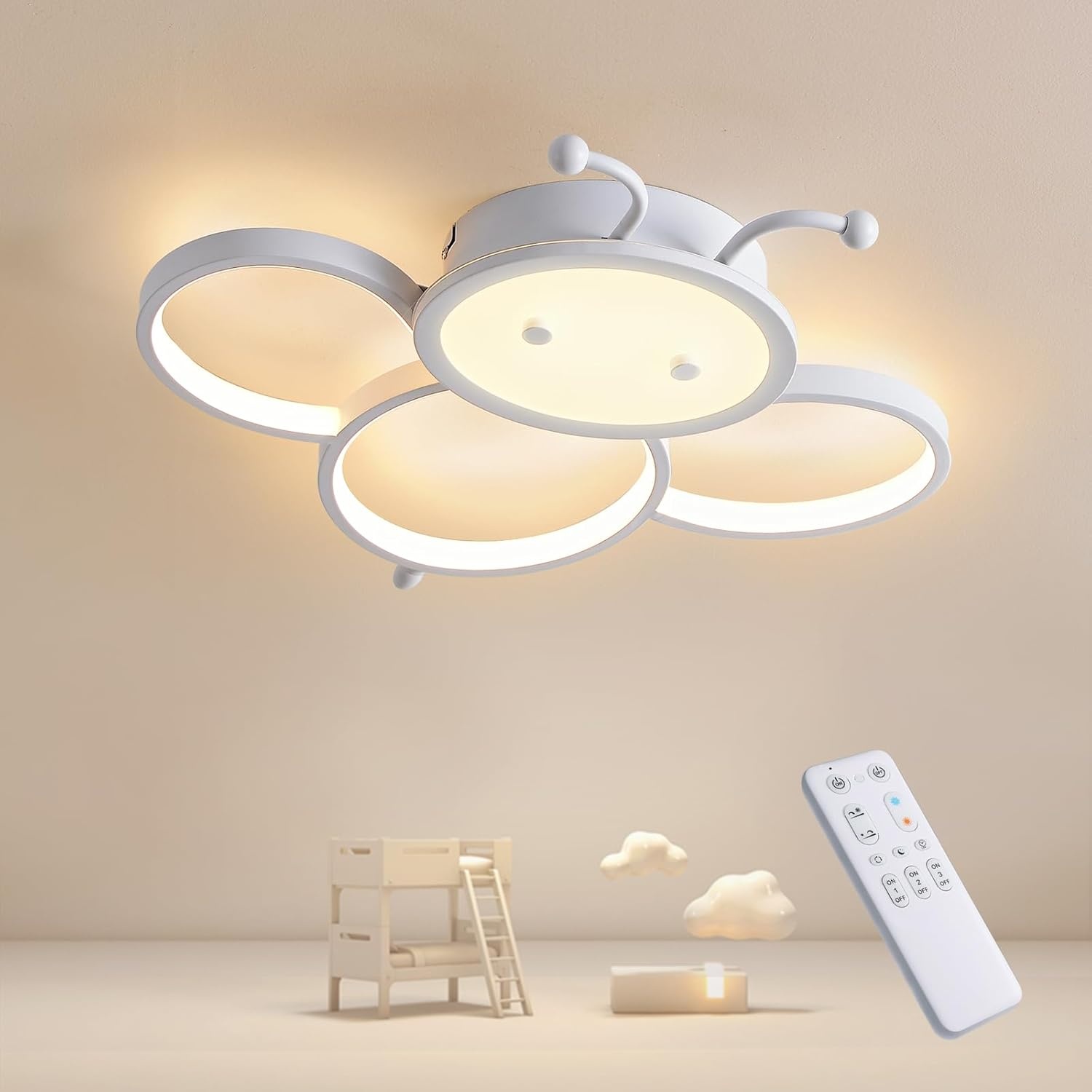 Plafondlamp LED kinderlamp Kinderkamerlamp Plafondlamp Kinderplafondlamp dimmen met afstandsbediening Met nachtlichtfunctie Moderne Bijen Slaapkamer plafondlamp 40CM