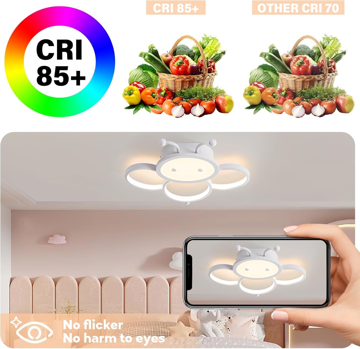 Plafondlamp LED kinderlamp Kinderkamerlamp Plafondlamp Kinderplafondlamp dimmen met afstandsbediening Met nachtlichtfunctie Moderne Bijen Slaapkamer plafondlamp 40CM