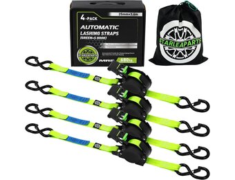 StarLeaparts 4 stuks automatische spanbanden met S-haken, automatische spanriemoproller, 3,6 m x 25 mm, breekkracht 680 kg, intrekbare spanbanden met ratel voor motorfiets, kajak en vrachtwagen, groen