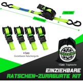 StarLeaparts 4 stuks automatische spanbanden met S-haken, automatische spanriemoproller, 3,6 m x 25 mm, breekkracht 680 kg, intrekbare spanbanden met ratel voor motorfiets, kajak en vrachtwagen, groen