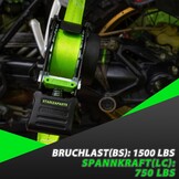StarLeaparts 4 stuks automatische spanbanden met S-haken, automatische spanriemoproller, 3,6 m x 25 mm, breekkracht 680 kg, intrekbare spanbanden met ratel voor motorfiets, kajak en vrachtwagen, groen