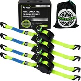 StarLeaparts 4 stuks automatische spanbanden met S-haken, automatische spanriemoproller, 3,6 m x 25 mm, breekkracht 680 kg, intrekbare spanbanden met ratel voor motorfiets, kajak en vrachtwagen, groen