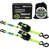 StarLeaparts 4 stuks automatische spanbanden met S-haken, automatische spanriemoproller, 3,6 m x 25 mm, breekkracht 680 kg, intrekbare spanbanden met ratel voor motorfiets, kajak en vrachtwagen, groen