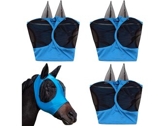 Vliegenmasker, 3 stuks vliegenmasker met oren, fleece voering met oorbescherming, vliegenmasker, vliegenmasker, vliegenmasker, vliegenmasker, vliegenmasker, ademend mesh-paardenmasker