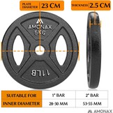 Amonax Halterschijvenset Gietijzeren, 2,5 Kg, 5 Kg, 10 Kg Halterplaten Voor 1 & 2 Inch Olympische Halterschijven, Metalen Halterplaten Voor Gewichtheffen, Stalen Halterschijven
