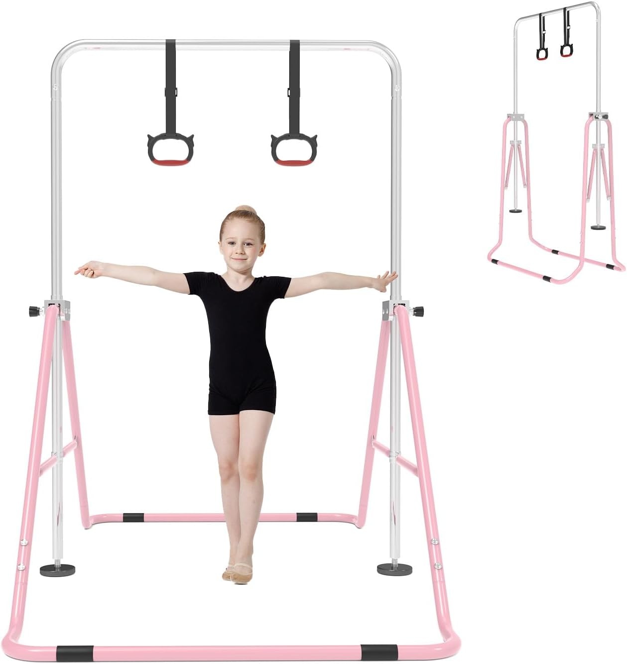 Gymnastiekstang, in hoogte verstelbaar,inklapbaar, horizontaal, met gymnastiekringen