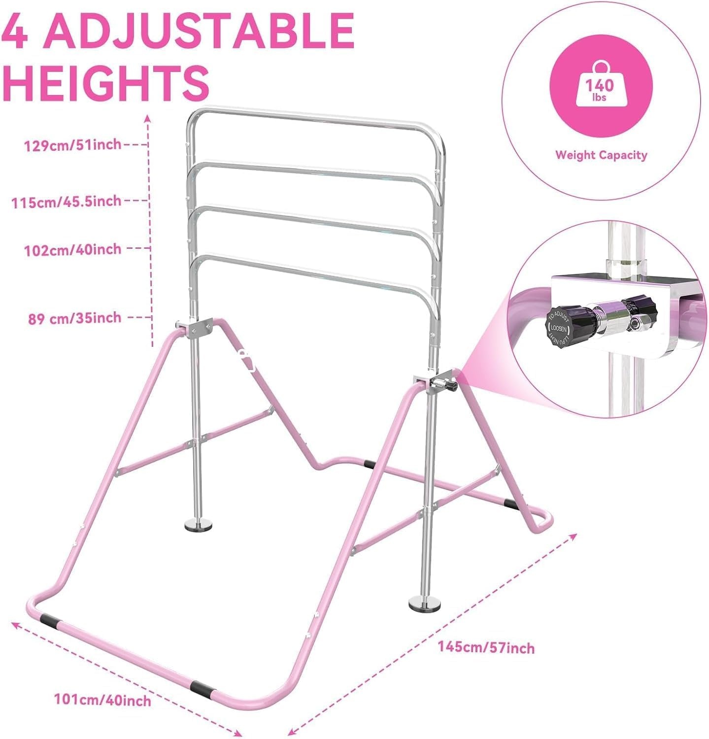 Gymnastiekstang, in hoogte verstelbaar,inklapbaar, horizontaal, met gymnastiekringen