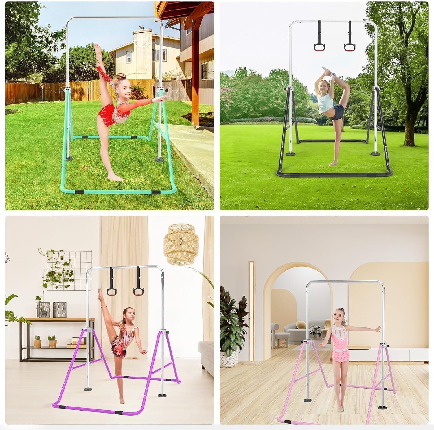 Gymnastiekstang, in hoogte verstelbaar,inklapbaar, horizontaal, met gymnastiekringen