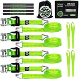 StarLeaparts 4-delige set spanbanden met ratel, 6m x 35mm Twee-delige professionele sjorringen wielspanbanden, spanbanden belastbaar tot 2000kg, Twee-delige ratelgespen voor autotransport PKW