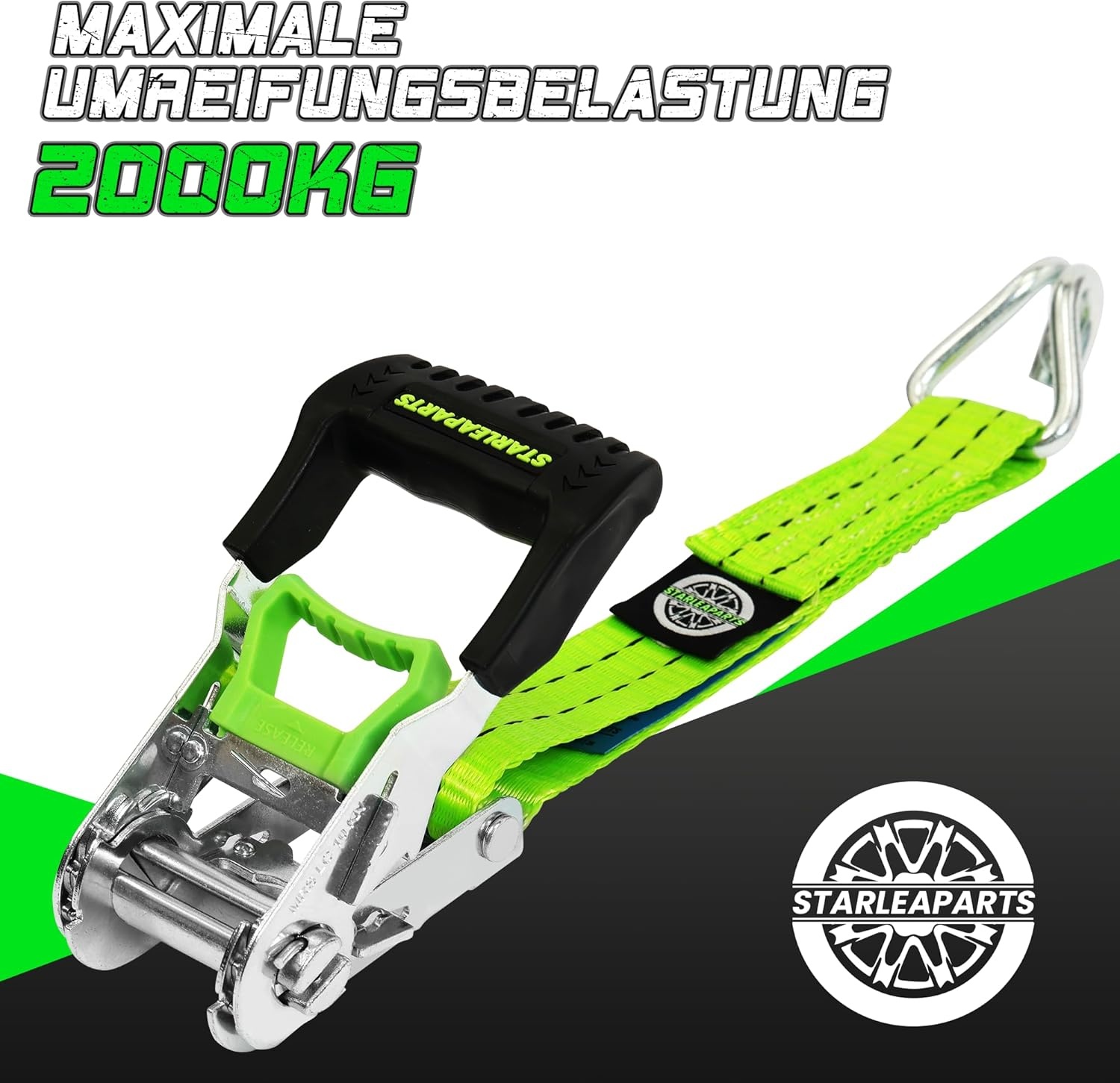 StarLeaparts 4-delige set spanbanden met ratel, 6m x 35mm Twee-delige professionele sjorringen wielspanbanden, spanbanden belastbaar tot 2000kg, Twee-delige ratelgespen voor autotransport PKW